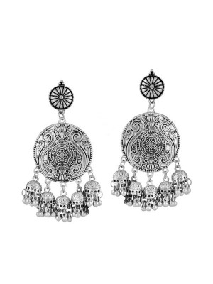 Queen Be  Oxidised Long Floral Jhumki