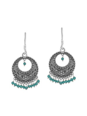 Queen Be  Oxidised Shepherd Hook Chandbali With Turquoise Blue Beads
