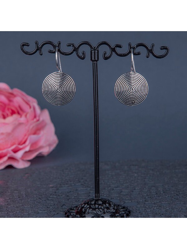 Queen Be  Oxidised Concentric Circle Shepherd Hook Danglers