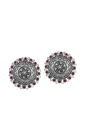 Queen Be  Oxidised Ruby Red Stone Pattern Tops