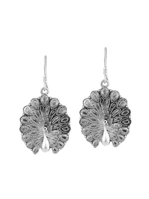 Queen Be  Oxidised Dancing Peacock Danglers