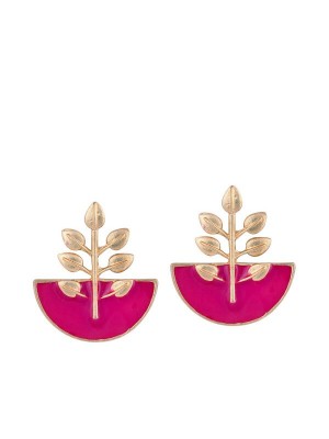 Queen Be  Leaf Half Circle Pink Earrings