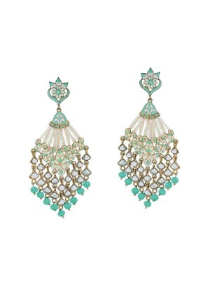 Queen Be  Enameled Glam Chandeliers with Mint Green Stones And White Pearls