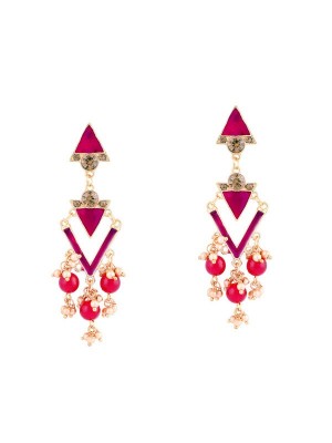 Queen Be  Long Triangle Danglers With Magenta Enamel