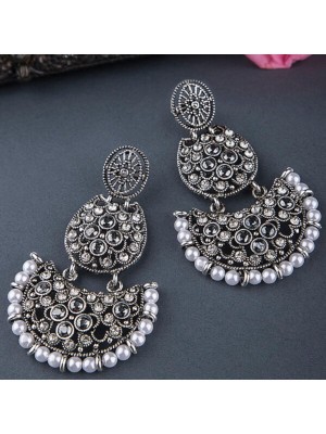 Queen Be  Oxidised Half Moon Crystal Danglers