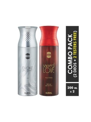 Ajmal Evoke & Sacred love Deodorant Spray for Men & Women (200 ml, Pack Of 2)