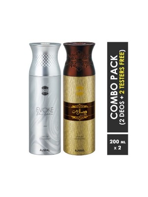 Ajmal Evoke & Wisal Dhahab Deodorant Spray for Men (200 ml, Pack Of 2)