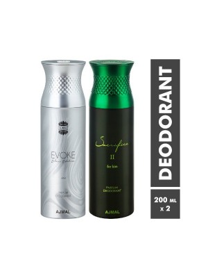 Ajmal Evoke silver him & Sacrifice II Him Deodorants for Men (200 ml, Pack Of 2)