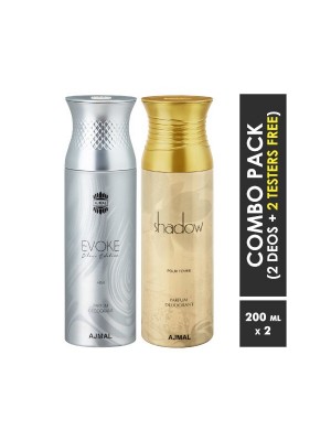 Ajmal Evoke silver him & Shadow her Deodorants for Men & Women (200 ml, Pack Of 2)