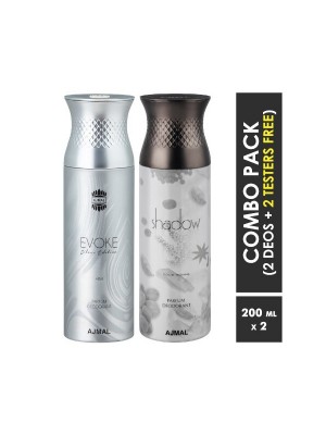 Ajmal Evoke silver him & Shadow him Deodorants for Men (200 ml, Pack Of 2)