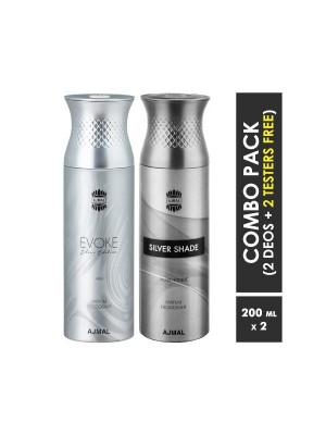 Ajmal Evoke silver him & Silver shade Deodorants for Men (200 ml, Pack Of 2)