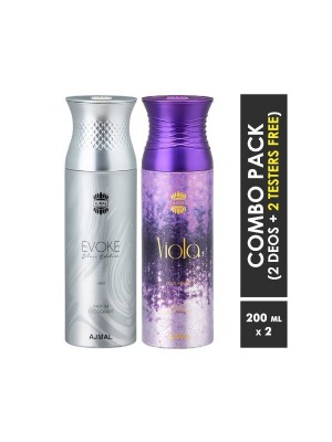 Ajmal Evoke silver him & Viola Deodorants for Men & Women (200 ml, Pack Of 2)