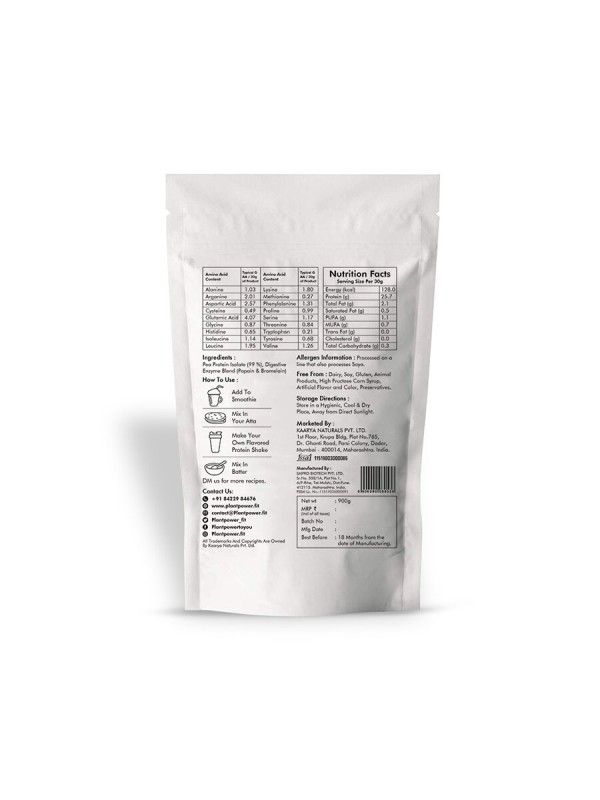 Plant Power 100% Plant-based Pea Protein Isolate 900 gm Pouch