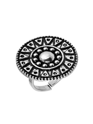 Queen Be  Oxidised Tribal Tattoo Cocktail Ring