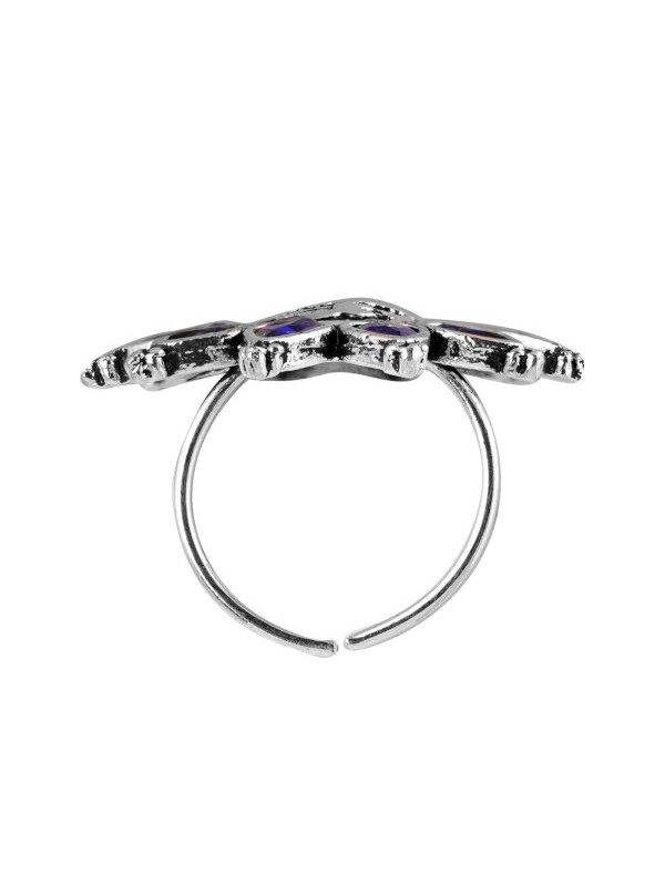Queen Be  Oxidised Blue Aster Flower Cocktail Ring