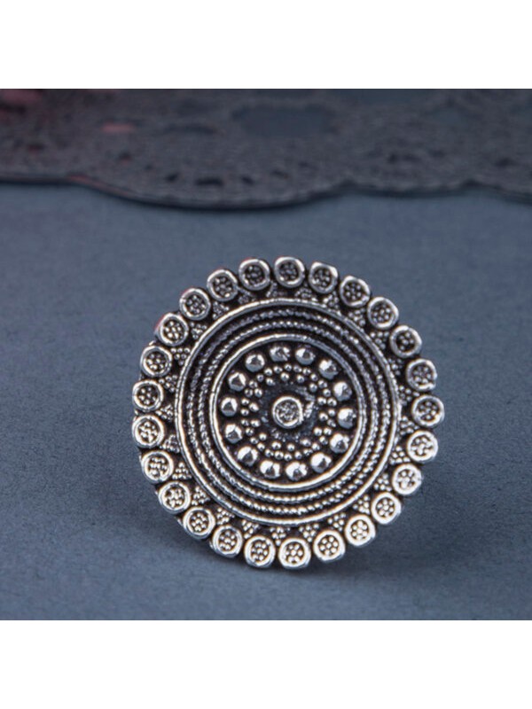 Queen Be  Oxidised Concentric Circle Cocktail Ring