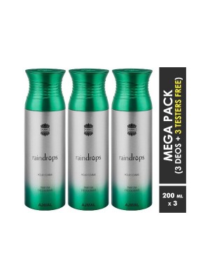 Ajmal Raindrops Deodorant Spray  for Women (200 ml, Pack Of 3)