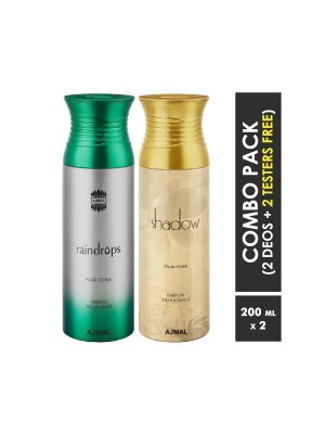 Ajmal Raindrops & Shadow her Deodorants for Women (200 ml, Pack Of 2)