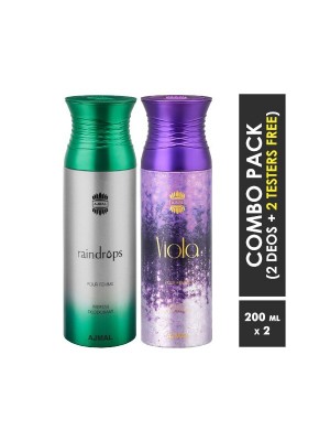 Ajmal Raindrops & Viola Deodorants for Women (200 ml, Pack Of 2)
