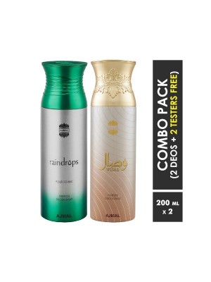 Ajmal Raindrops & Wisal Deodorant Spray for Women (200 ml, Pack Of 2)