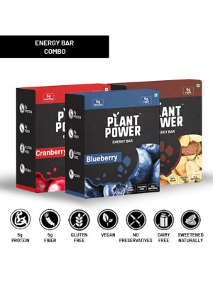 Plant Power 5 gm Energy Bars Variety (3 Flavours x 6 Bars of 50g)