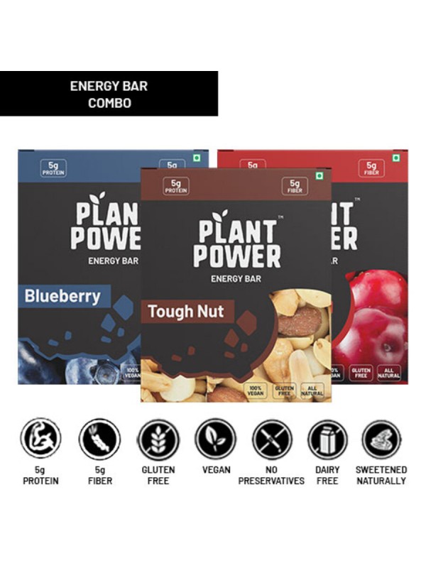 Plant Power 5 gm Energy Bars Variety (3 Flavours x 6 Bars of 50g)