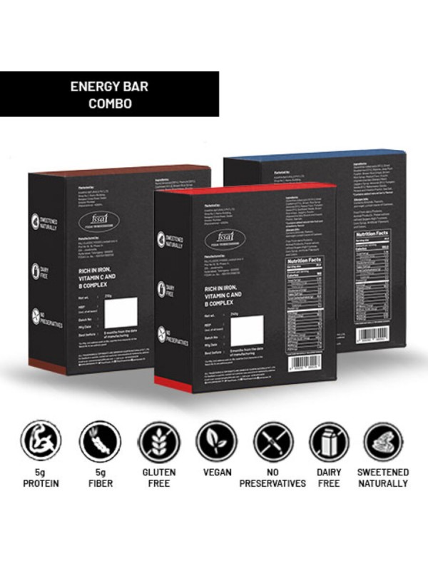 Plant Power 5 gm Energy Bars Variety (3 Flavours x 6 Bars of 50g)
