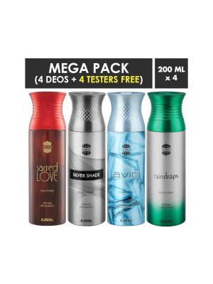Ajmal Sacred love & Silver Shade & Avid & Raindrops Deodorant Spray for Men (200 ml Pack Of 4)