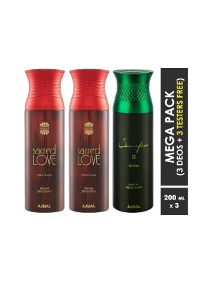 Ajmal Sacred Love & Sacred Love & Sacrifice II Deodorant Spray  for Men & Women (200 ml, Pack Of 3)