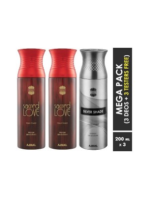 Ajmal Sacred Love & Sacred Love & Silver Shade Deodorant Spray  for Men & Women (200 ml Pack Of 3)