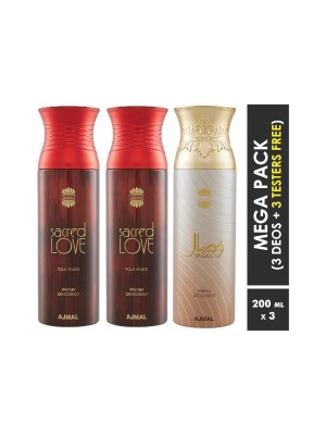 Ajmal Sacred Love & Sacred Love & Wisal Deodorant Spray  for Women (200 ml Pack Of 3)