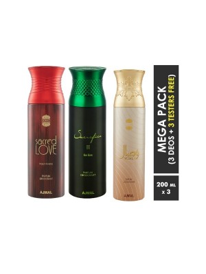 Ajmal Sacred Love & Sacrifice II & Wisal Deodorant Spray  for Men & Women (200 ml Pack Of 3)