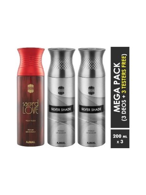 Ajmal Sacred Love & Silver Shade & Silver Shade Deodorant Spray  for Men & Women (200 ml Pack Of 3)