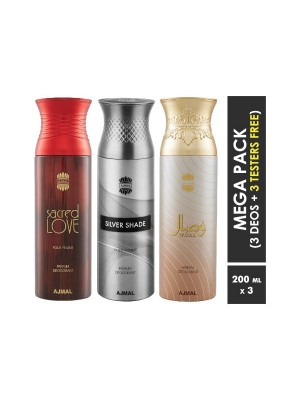 Ajmal Sacred Love & Silver Shade & Wisal Deodorant Spray  for Men & Women (200 ml Pack Of 3)
