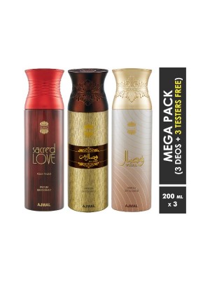 Ajmal Sacred Love & Wisal Dahab & Wisal Deodorant Spray  for Men & Women (200 ml Pack Of 3)