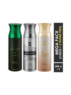 Ajmal Sacrifice II & Silver Shade & Wisal Deodorant Spray  for Men & Women (200 ml Pack Of 3)