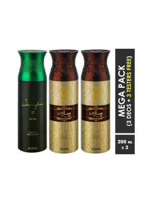 Ajmal Sacrifice II & Wisal Dahab & Wisal Dahab Deodorant Spray  for Men (200 ml Pack Of 3)