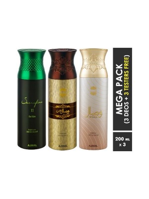 Ajmal Sacrifice II & Wisal Dahab & Wisal Deodorant Spray  for Men & Women (200 ml Pack Of 3)