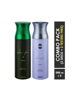 Ajmal Sacrifice II Him & Sacrifice her Deodorants for Men & Women (200 ml Pack Of 2)