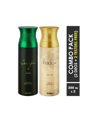 Ajmal Sacrifice II Him & Shadow her Deodorants for Men & Women (200 ml Pack Of 2)