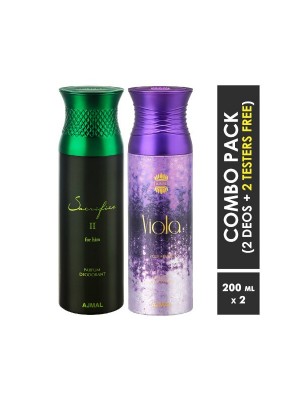Ajmal Sacrifice II Him & Viola Deodorants for Men & Women (200 ml Pack Of 2)