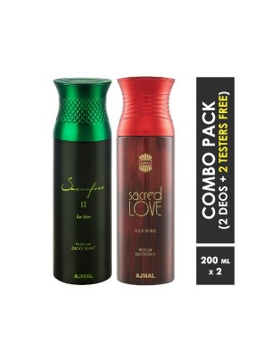 Ajmal Sacrifice ll Him & Sacred love Deodorant Spray for Women (200 ml Pack Of 2)