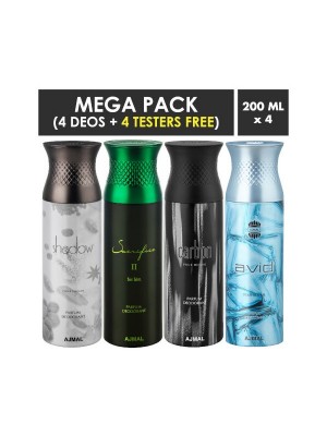Ajmal Shadow Homme & Sacrifice II him & Carbon & Avid Deodorant Spray for Men (200 ml Pack Of 4)