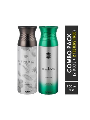 Ajmal Shadow him & Raindrops Deodorants for Men & Women (200 ml Pack Of 2)