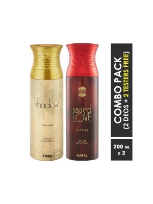 Ajmal Shadow Femme & Sacred Love Deodorant Spray for Women (200 ml Pack Of 2)