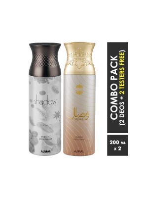 Ajmal Shadow Homme & Wisal Deodorant Spray for Men & Women (200 ml Pack Of 2)