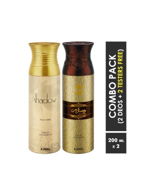 Ajmal Shadow Homme & Wisal Dhahab Deodorant Spray for Men (200 ml Pack Of 2)