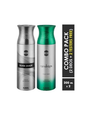 Ajmal Silver shade & Raindrops Deodorants for Men & Women (200 ml Pack Of 2)