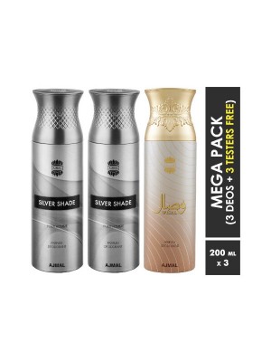 Ajmal Silver Shade & Silver Shade & Wisal Deodorantspray  for Men & Women (200 ml Pack Of 3)