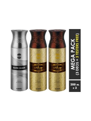 Ajmal Silver Shade & Wisal Dahab & Wisal Dahab Deodorant Spray  for Men (200 ml Pack Of 3)